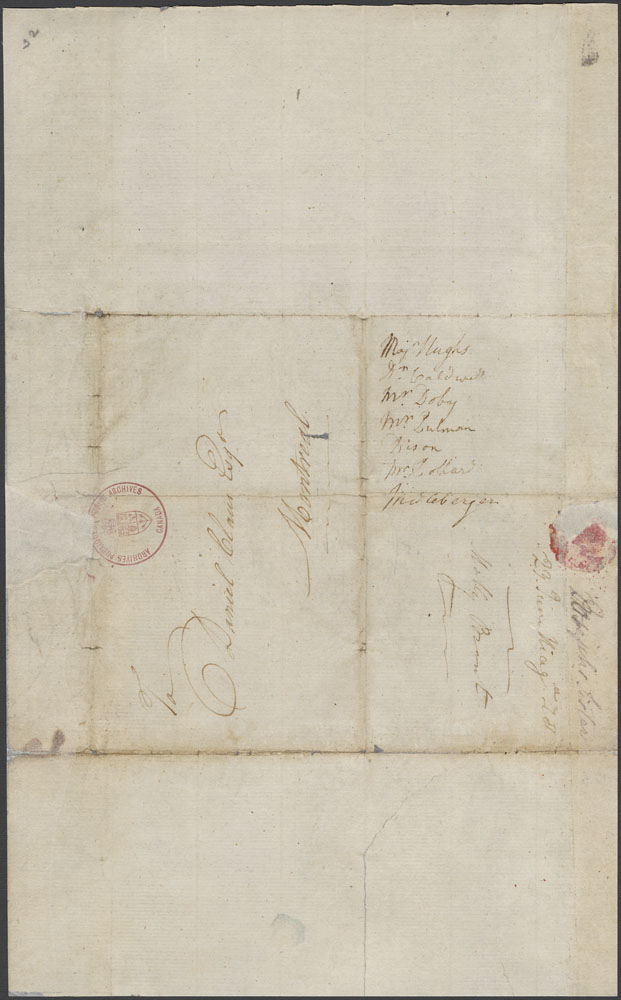 Molly to Daniel Claus regarding a recent encounter with rebels, envelope